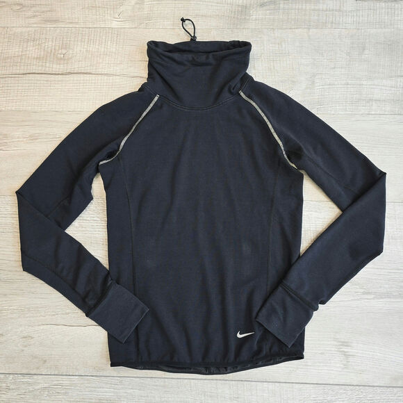 Nike Dri-Fit Black Pullover Reflective Running Top Womens XS Mock Neck Slim Fit - Picture 4 of 6